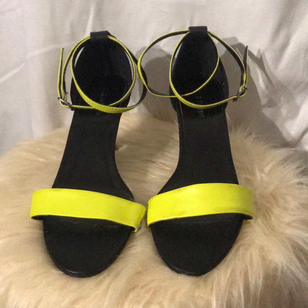 Neon yellow strappy heels